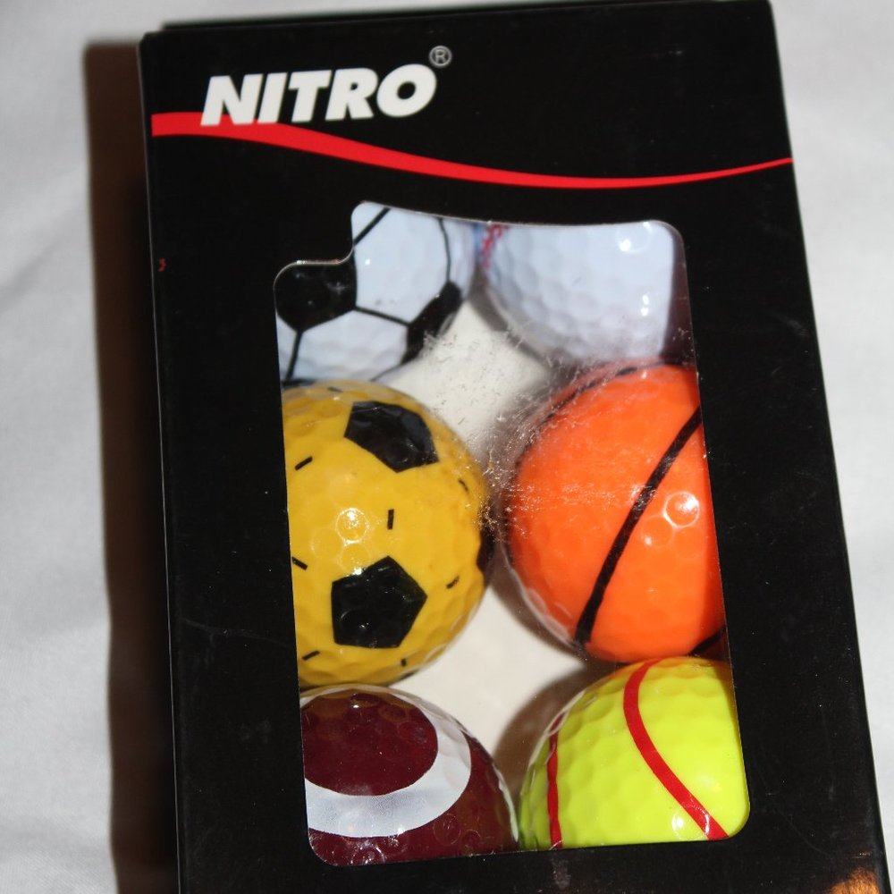 Brand-New Nitro Novelty Sports Theme All-Sports Golf Balls 6pk Free Shipping
